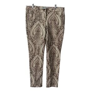 J Mcglaughlin Womens Brown Paisley Print Straight Leg Pants Casual Chic Size 14